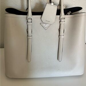 Prada Cream Leather Tote Bag